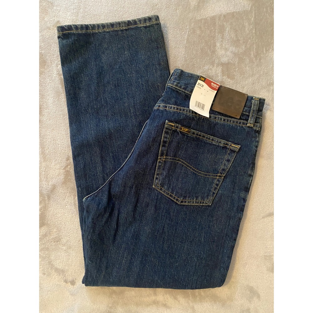 Lee Jeans Mens 35x30 Blue Relaxed Fit Straight Leg Dark Wash Denim Workwear